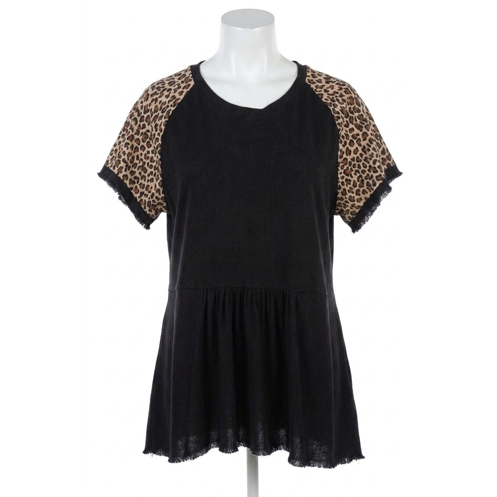 NEW UMGEE leopard sleeve babydoll top - plus in black